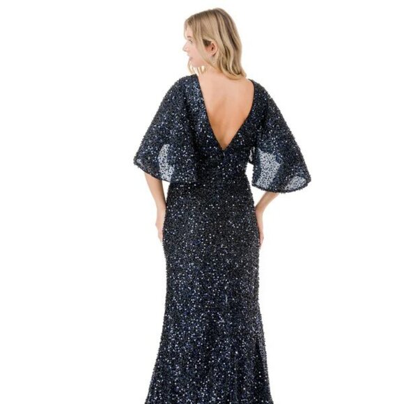 NEW LONG FORMAL SHEATH MOB DRESS EMBROIDERED W/ SPARKLING SEQUINS TC M2751T - Picture 6 of 8